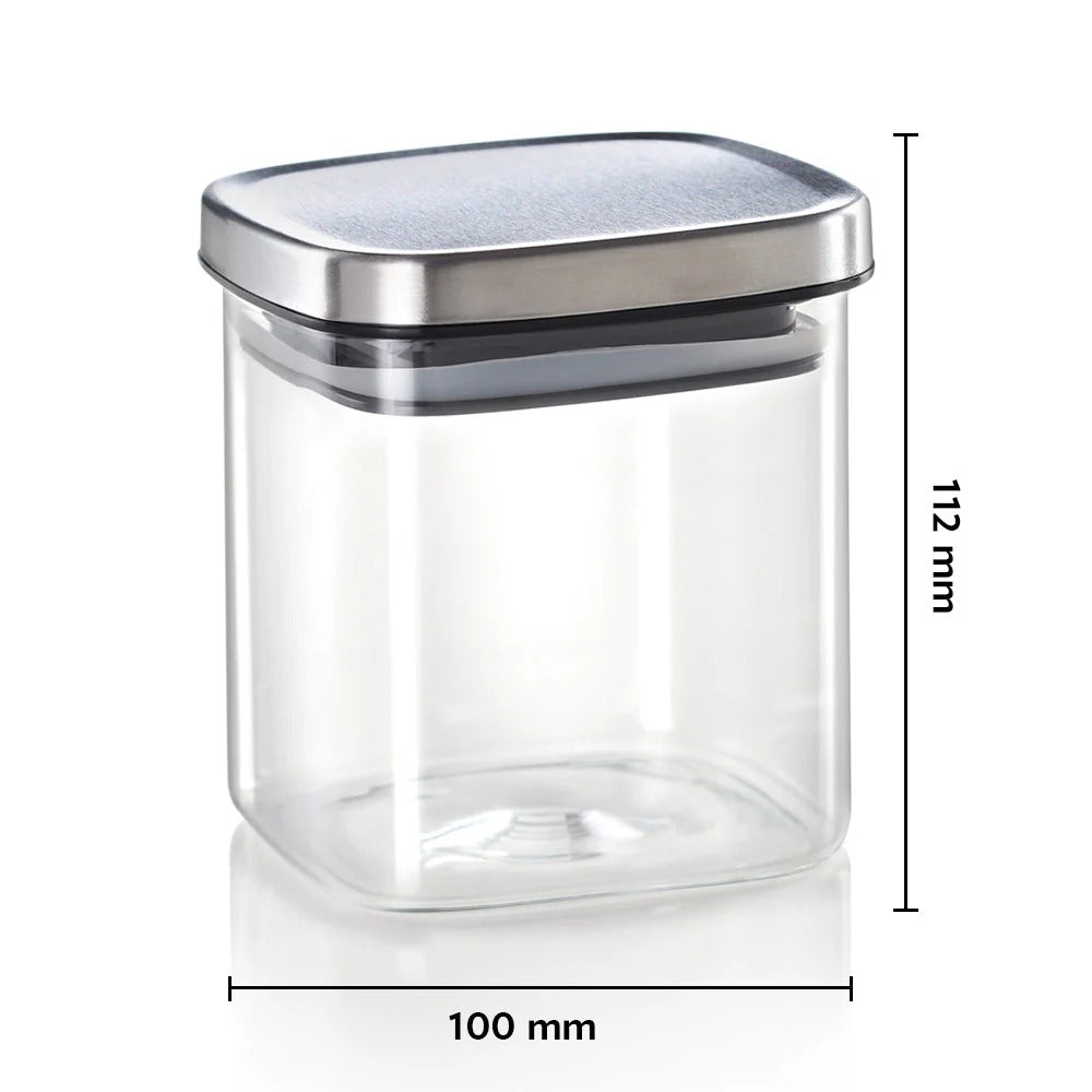 Borosil Classic Square Airtight Glass Storage Jar 600ml