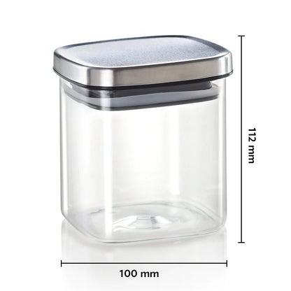Borosil Classic Square Airtight Glass Storage Jar 600ml