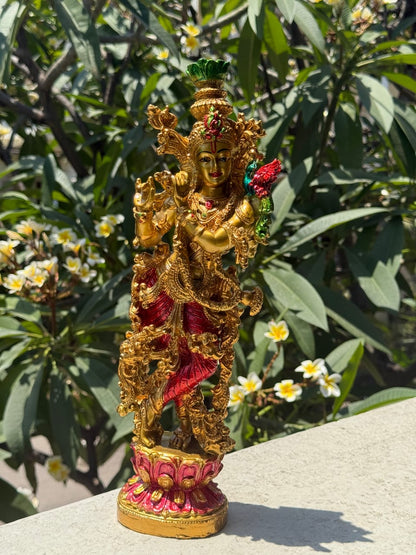Ekhasa Marble Dust Lord Krishna Idol with Flute Multicolour