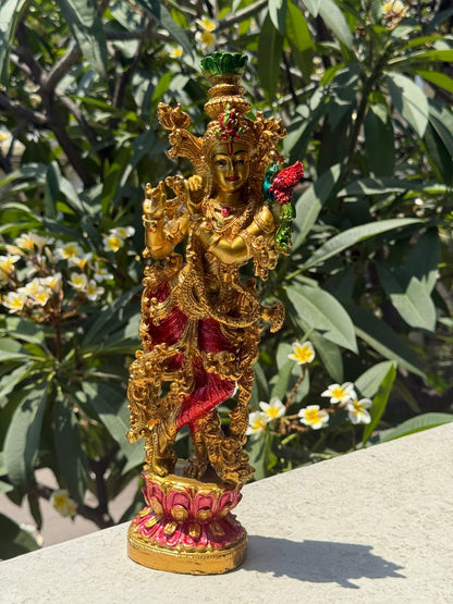 Ekhasa Marble Dust Lord Krishna Idol with Flute Multicolour