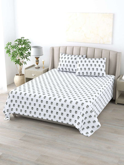 100% Pure Cotton Traditional Printed Bedsheet for Double Bed King Size Bedsheet with 2 Pillow Covers