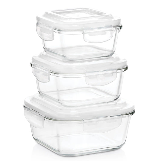 Borosil Klip N Store Round Glass Container Set of 3 (320ml+520ml+800ml)
