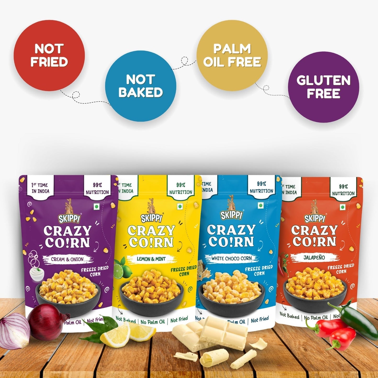 Lemon & Mint Skippi (2 Packs) Crispy Crazy Corn Kernels, Freeze Dried Sweet Corn in Pack of 2