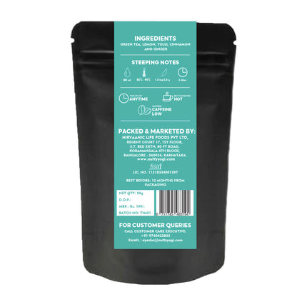 Nutty Yogi Immunity Tea | Herbal Green Tea with Tulsi, Lemon, Cinnamon & Ginger I Ayurvedic Blend I 50g