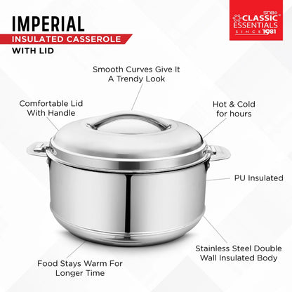 Classic Essentials Imperial Stainless Steel Double Wall Insulated Casserole 1000ml