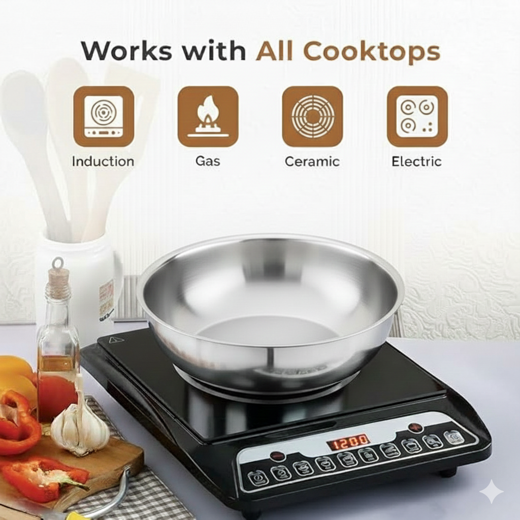 Esspy Tri-ply Stainless Steel Tasra/Taslas With S.s Lid | Even Heat Distribution | Less Oil Cooking | Premium Quality | 3 Layer Thick Body | 100% Toxin-free | Non-stick | Induction & Gas Compatible