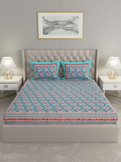100% Pure Cotton Traditional Printed Bedsheet for Double Bed King Size Bedsheet with 2 Pillow Covers