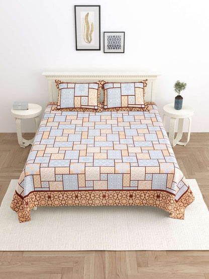 100% Pure Cotton Traditional Printed Bedsheet for Double Bed King Size Bedsheet with 2 Pillow Covers