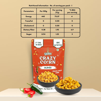 Jalapeno Skippi (2 Packs) Crispy Crazy Corn Kernels, Freeze Dried Sweet Corn in Pack of 2