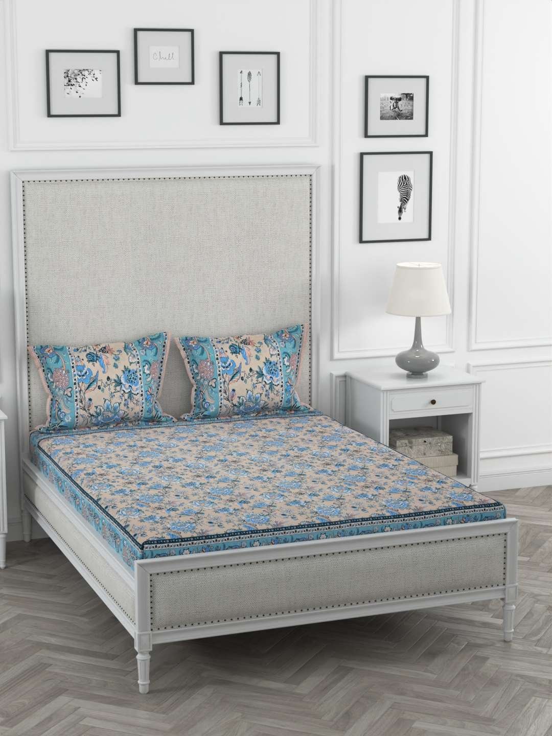 100% Pure Cotton Traditional Printed Bedsheet for Double Bed King Size Bedsheet with 2 Pillow Covers