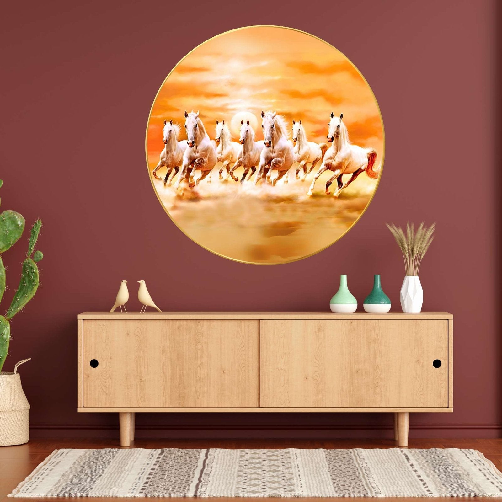 Wall Painting for Wall Decoration with Frame Sparkle Glossy Round Golden Framed Large Painting Office, Living Room, Bedroom, Home Decoration