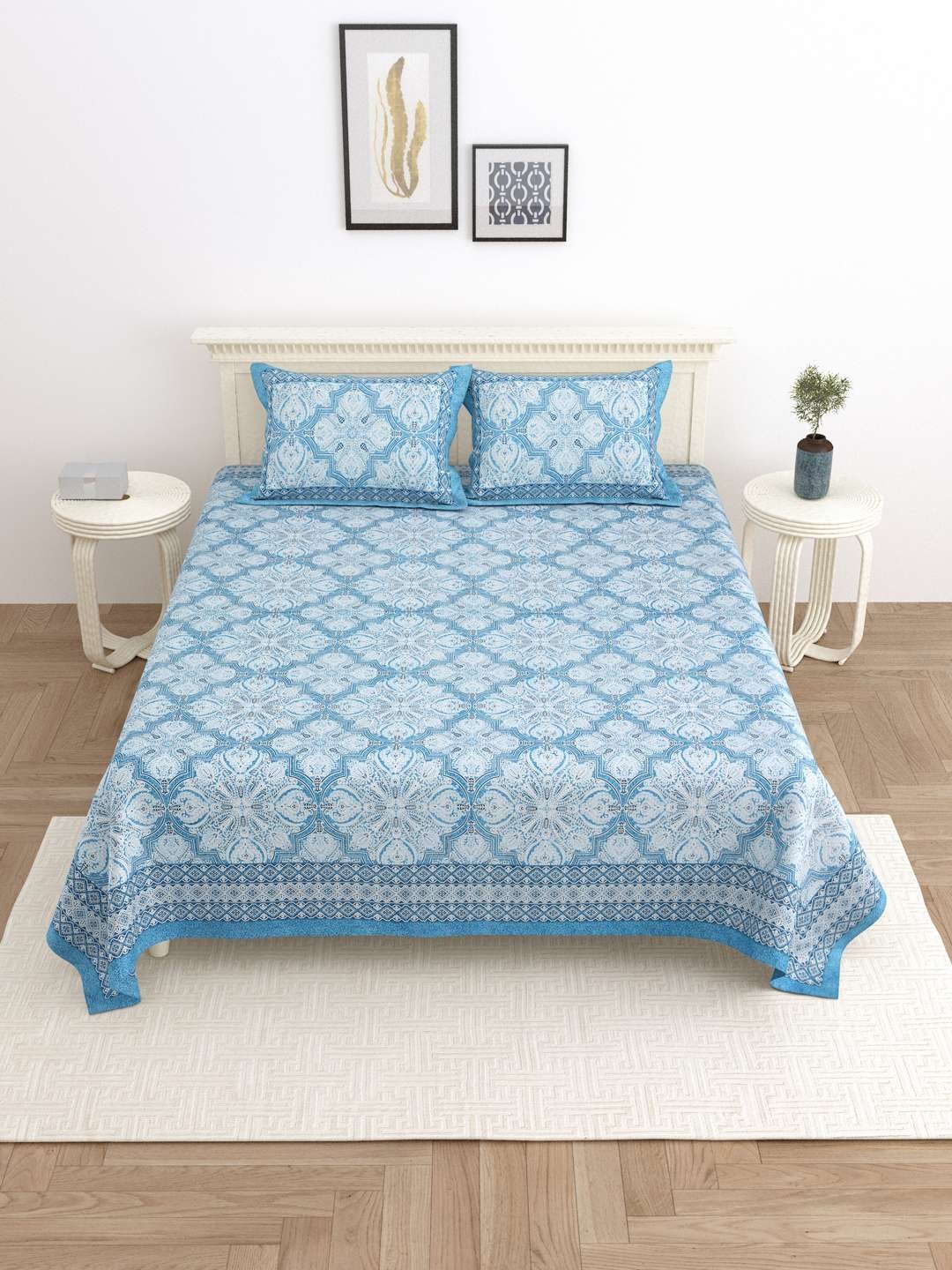 100% Pure Cotton Traditional Printed Bedsheet for Double Bed King Size Bedsheet with 2 Pillow Covers