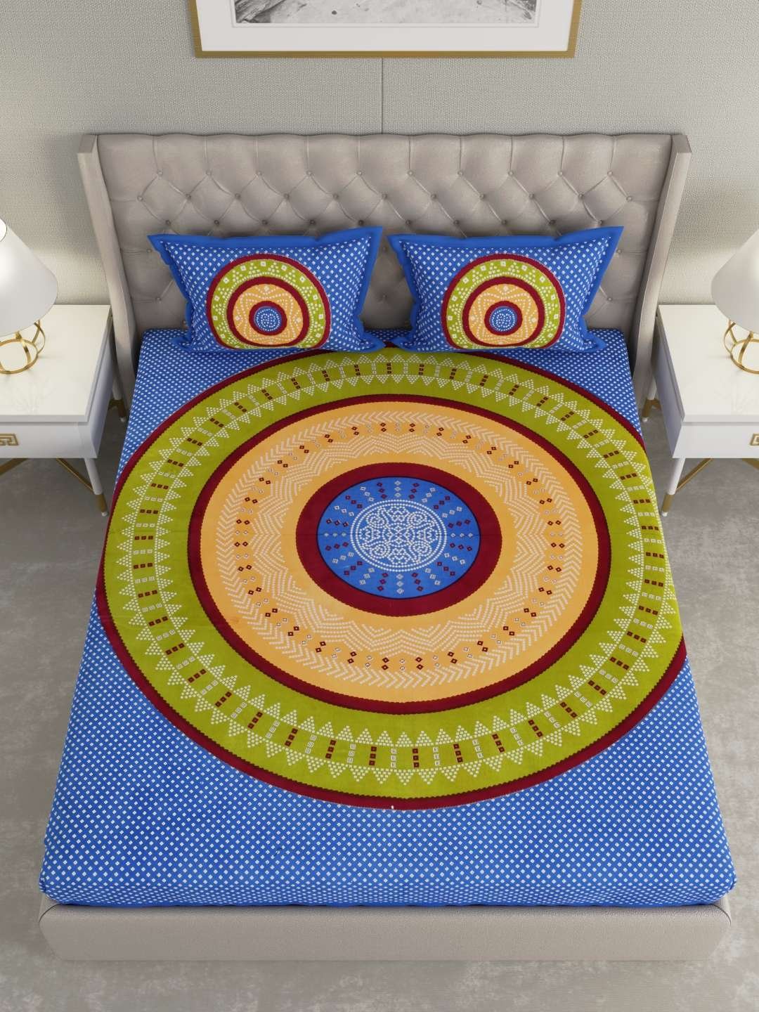 100% Pure Cotton Traditional Printed Bedsheet for Double Bed King Size Bedsheet with 2 Pillow Covers