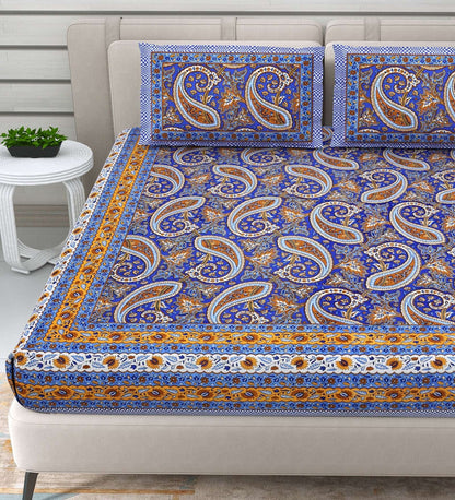 100% Pure Cotton Traditional Printed Bedsheet for Double Bed King Size Bedsheet with 2 Pillow Covers