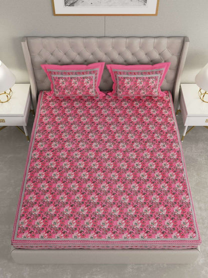 100% Pure Cotton Traditional Printed Bedsheet for Double Bed King Size Bedsheet with 2 Pillow Covers