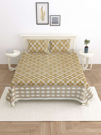 100% Pure Cotton Traditional Printed Bedsheet for Double Bed King Size Bedsheet with 2 Pillow Covers