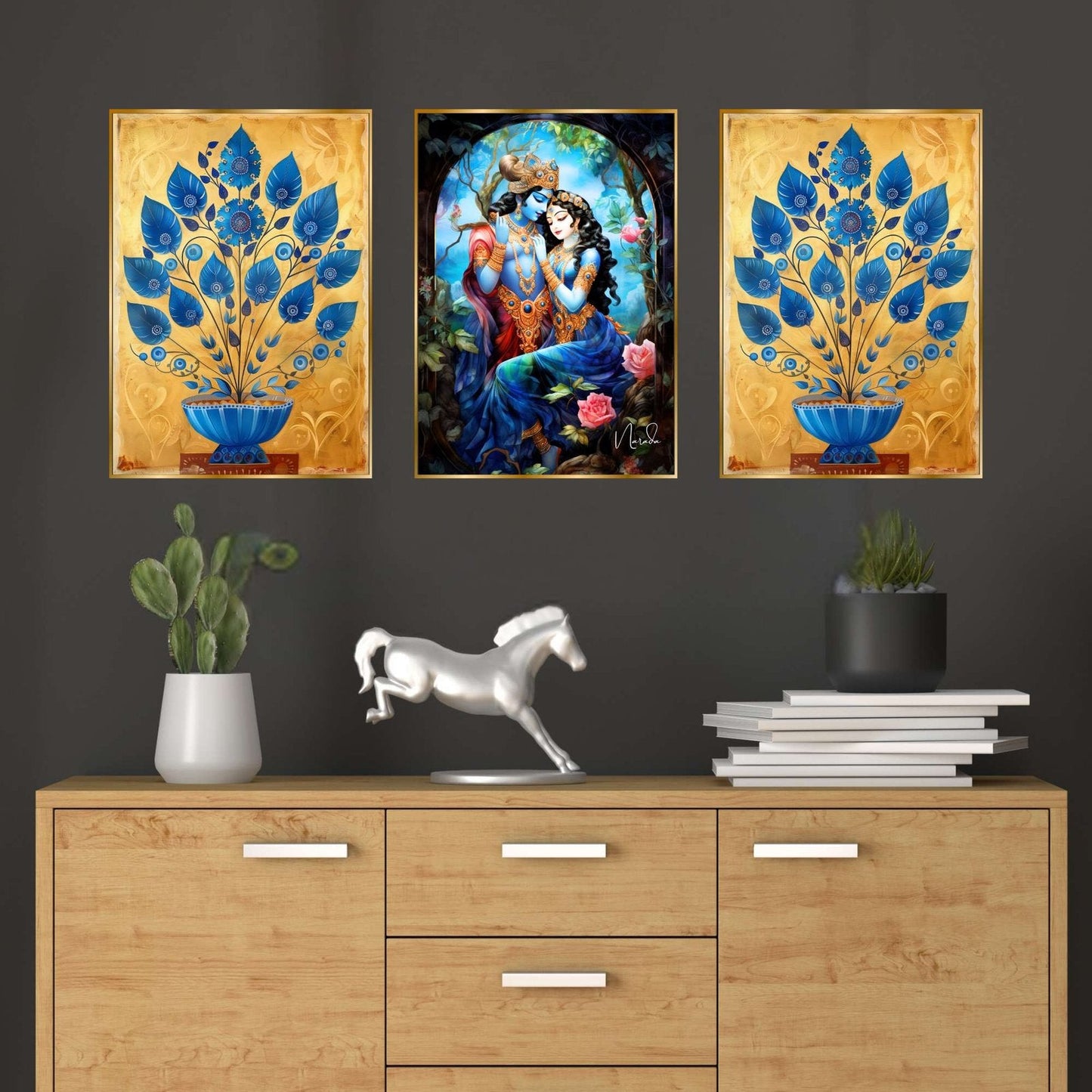 Set of Three Wall Paintings for Wall Dacoration Golden Framed Wall Paintings for Living Room & Bedroom Wall Art for Home Decoration & Office Wall Décor (18×12 inch CH-GD3-9)