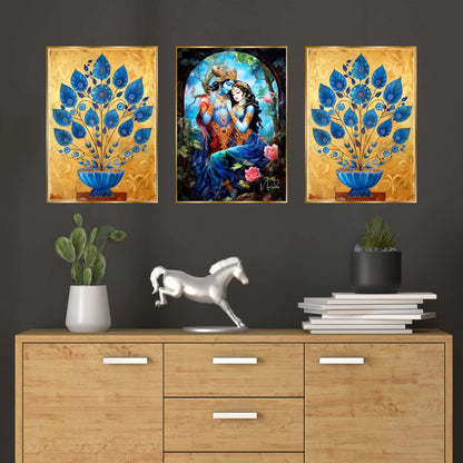 Set of Three Wall Paintings for Wall Dacoration Golden Framed Wall Paintings for Living Room & Bedroom Wall Art for Home Decoration & Office Wall Décor (18×12 inch CH-GD3-9)