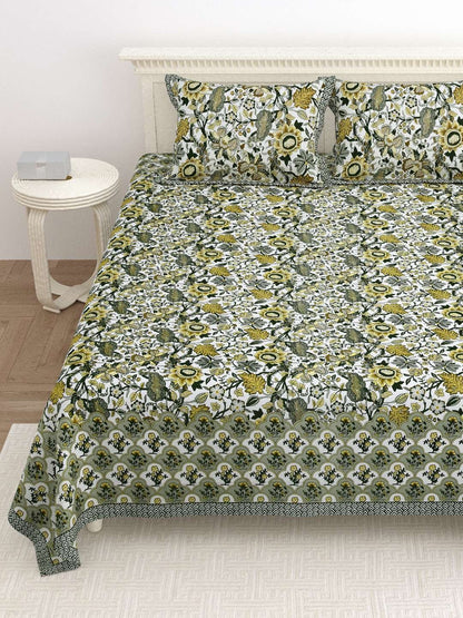 100% Pure Cotton Traditional Printed Bedsheet for Double Bed King Size Bedsheet with 2 Pillow Covers
