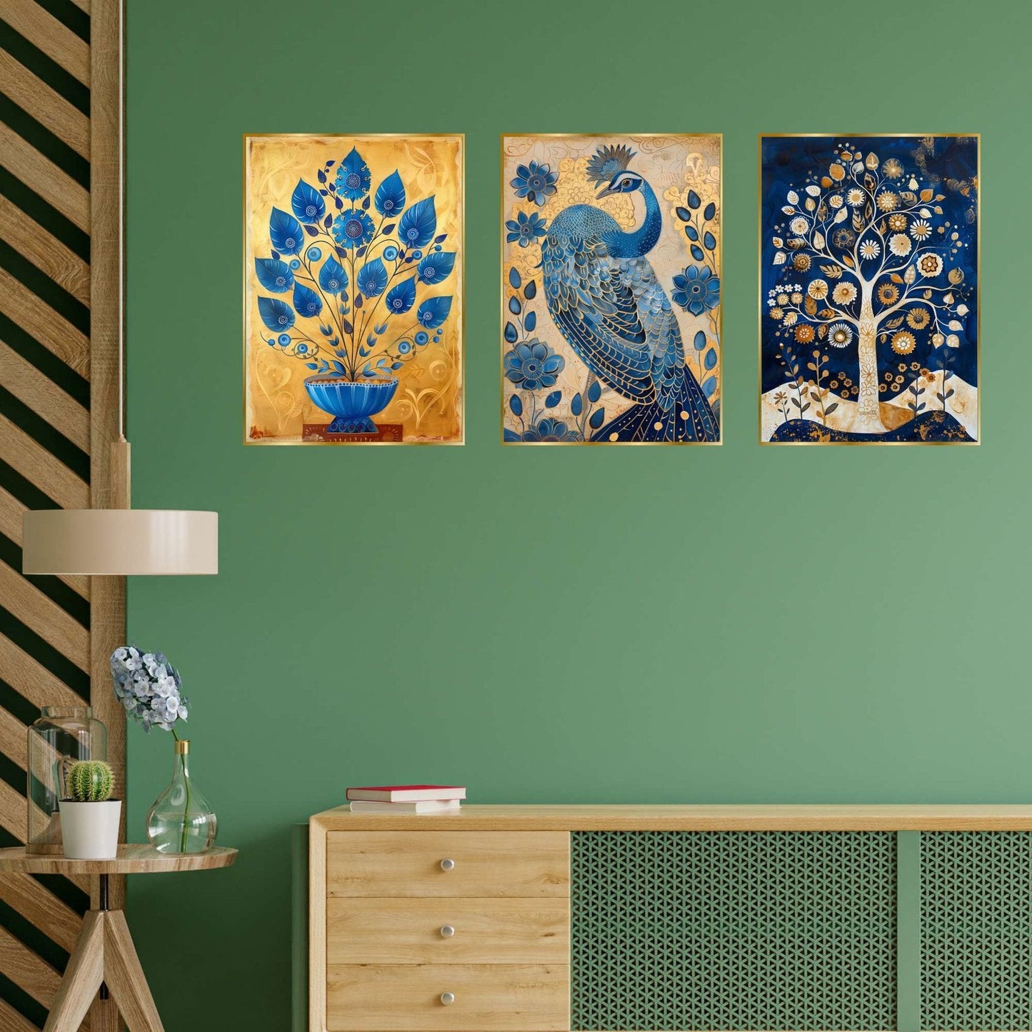 Set of Three Wall Paintings for Wall Dacoration Golden Framed Wall Paintings for Living Room & Bedroom Wall Art for Home Decoration & Office Wall Décor (18×12 inch CH-GD3-14)