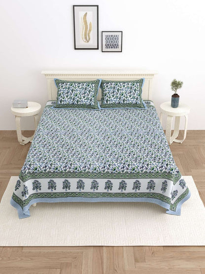 100% Pure Cotton Traditional Printed Bedsheet for Double Bed King Size Bedsheet with 2 Pillow Covers
