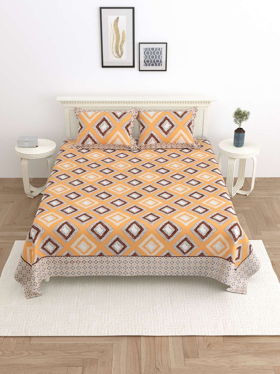 100% Pure Cotton Traditional Printed Bedsheet for Double Bed King Size Bedsheet with 2 Pillow Covers