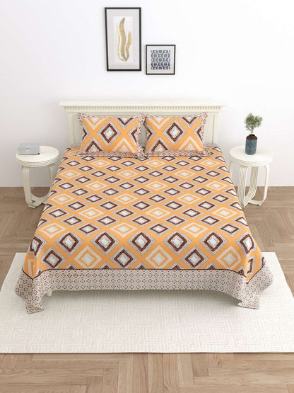 100% Pure Cotton Traditional Printed Bedsheet for Double Bed King Size Bedsheet with 2 Pillow Covers