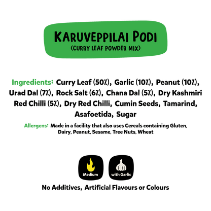 Karuveppillai podi (with Garlic) | Curry Leaf Mix for Rice