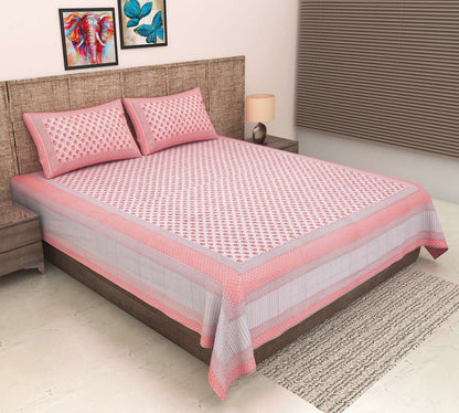 100% Pure Cotton Traditional Printed Bedsheet for Double Bed King Size Bedsheet with 2 Pillow Covers