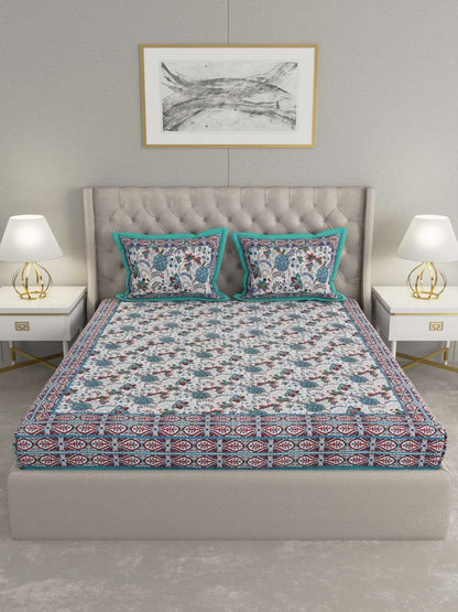 100% Pure Cotton Traditional Printed Bedsheet for Double Bed King Size Bedsheet with 2 Pillow Covers