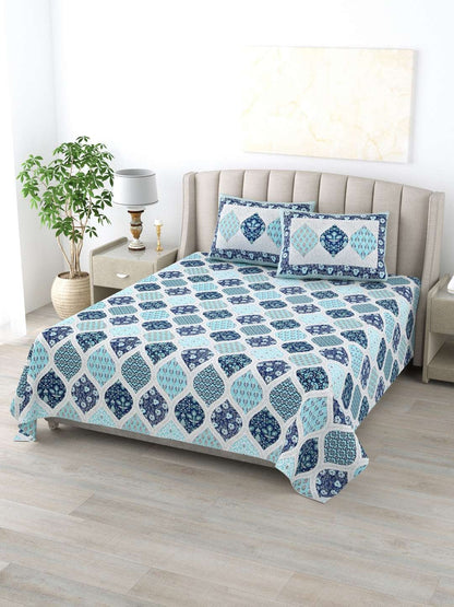 100% Pure Cotton Traditional Printed Bedsheet for Double Bed King Size Bedsheet with 2 Pillow Covers