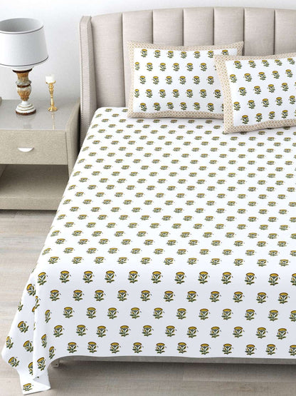 100% Pure Cotton Traditional Printed Bedsheet for Double Bed King Size Bedsheet with 2 Pillow Covers