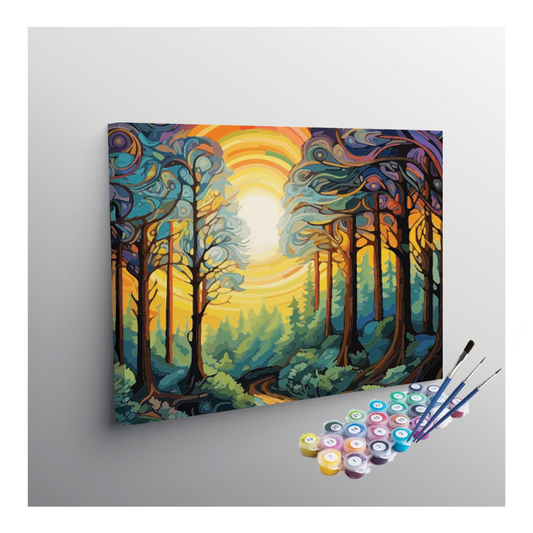 Abstract Enchanted Forest at Sunrise Paint by Numbers Kit