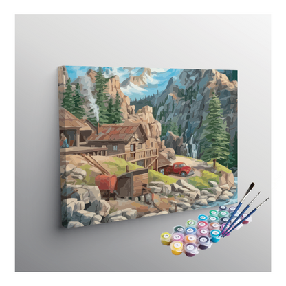 Mountain Cabin by the River Paint by Numbers Kit