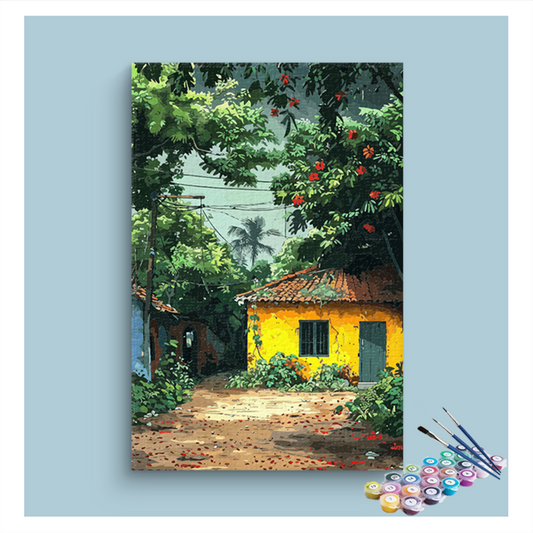 Vibrant Village Cottage with Blooming Garden Paint by Numbers Kit