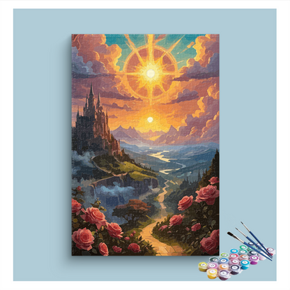 Sunset Castle on the Hills Paint by Numbers Kit