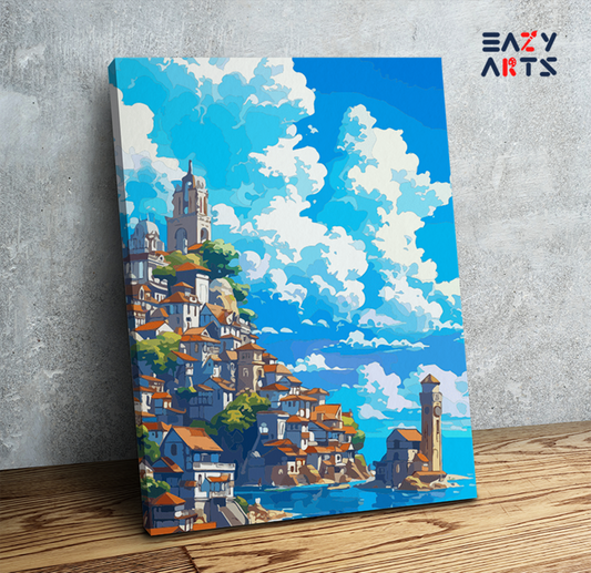 Seaside Mediterranean Village Paint by Numbers Kit