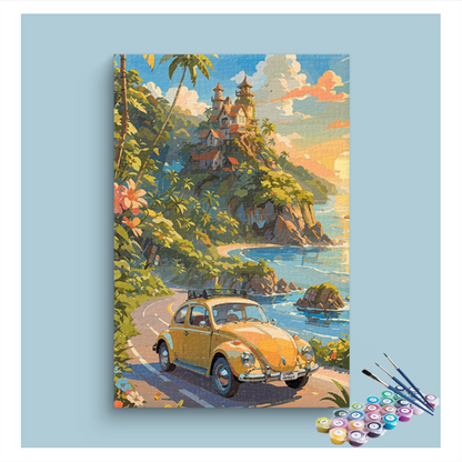 Coastal Drive with Vintage Car Paint by Numbers Kit
