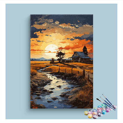 Golden Sunset on the Farm: Paint by Numbers Kit