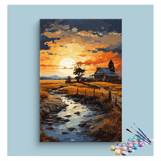 Golden Sunset on the Farm: Paint by Numbers Kit