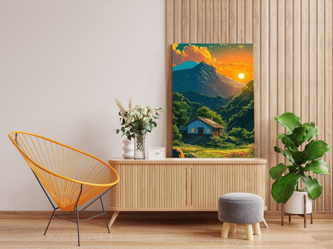 Sunset Mountain Cottage Paint by Numbers Kit