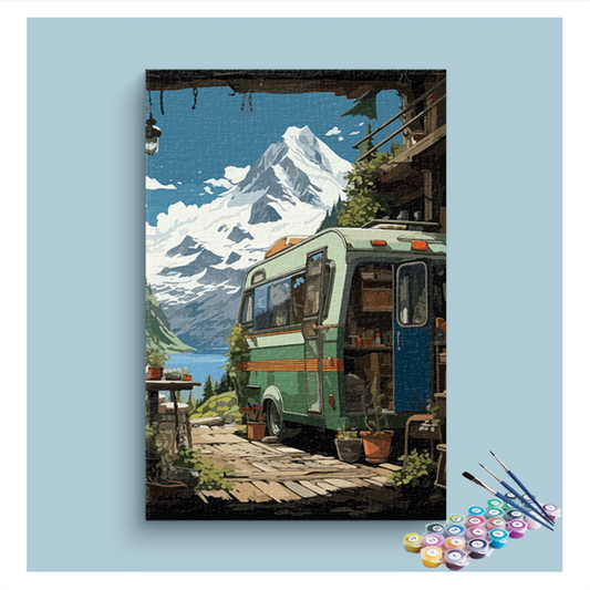 Mountain Escape with Camper Paint by Numbers Kit