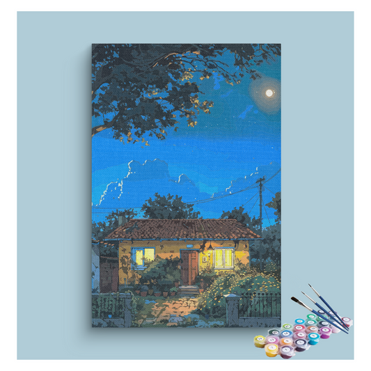 Moonlit Cottage Night Landscape Paint by Numbers Kit