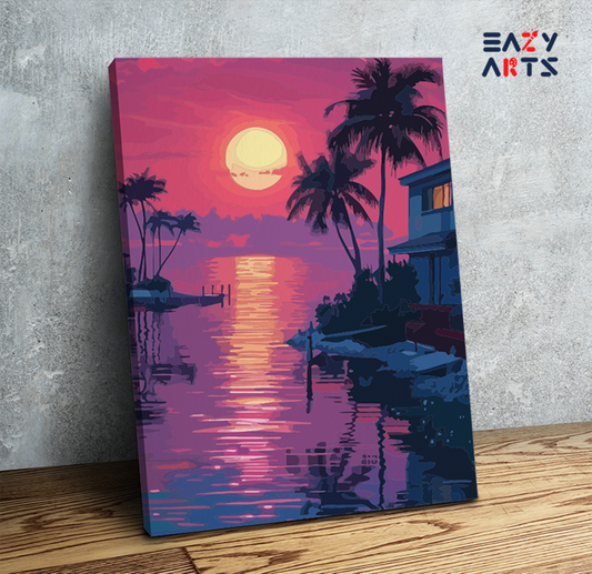 Tropical Sunset Waterfront Paint by Numbers Kit