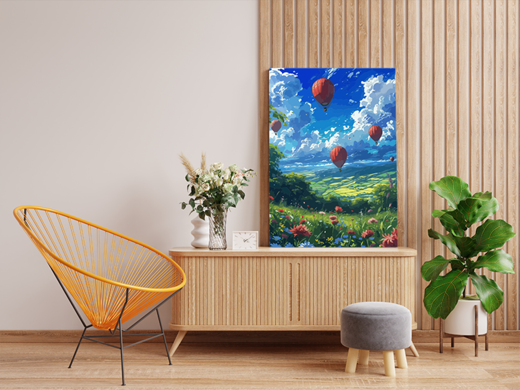 Hot Air Balloons Over Meadow Paint by Numbers Kit