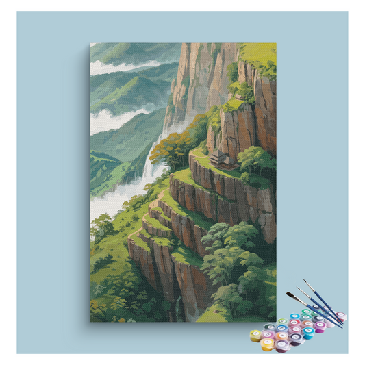 Mountain Cliff Temple Paint by Numbers Kit