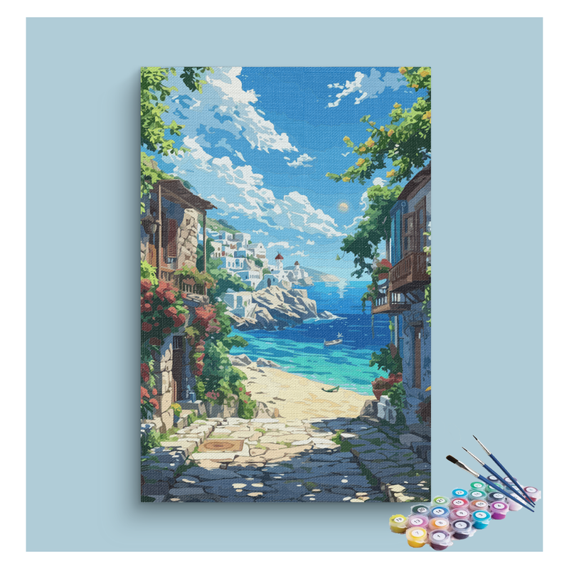 Coastal Village by the Sea Paint by Numbers Kit