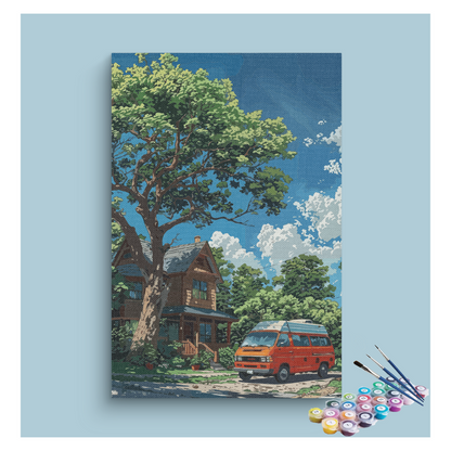 Cozy Cabin with Camper Van Paint by Numbers Kit