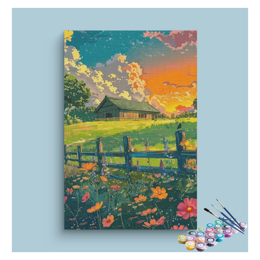 Sunset Cottage in Bloom Paint by Numbers Kit