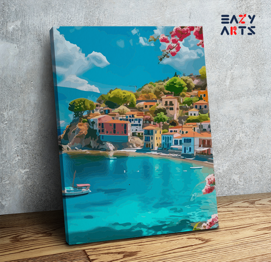 Seaside Mediterranean Village Landscape Paint by Numbers Kit